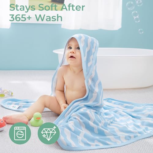 Image of Momcozy Baby Towel with Hooded-Original Design Baby Towel Set -Soft & Absorbent- Shower Gifts or Bath Essential for Infant, Newborn, Toddler, Marine Sea Whale Seal Waves Magic
