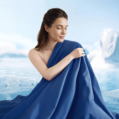 Yuncojin Cooling Comforter Twin Size,Double-Sided Blue Cooling Blanket for Hot Sleepers,Q-Max 0.45 Soft Breathable Silky Smooth Lightweight All Season Summer Comforter (Blue, Twin)