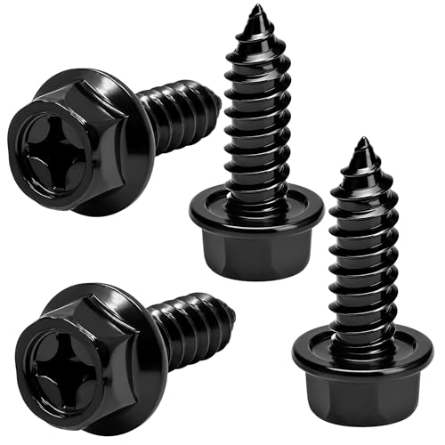Image of OttoSpeed Rustproof License Plate Screws for US Domestic Vehicles & Select Imports - Stainless Steel Bolts for Vehicles that Use Plastic Inserts (4-Pack, Black-Phillips)