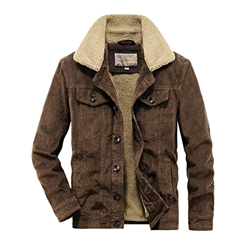 TDHLW Cordjacke für Herren,Winter Warm Heavyweight Dicker Fleece Gefütterter Windbreaker Mantel,Herren Sherpa Lammwolle Gefütterte Mäntel Jacken Cover