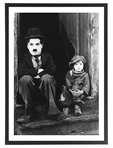 Générique Tableau Charlie Chaplin - The Kid cinéma affiche noir et blanc 50 x 70 cm cadre inclus