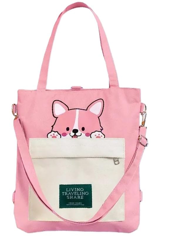 Image of INOVERA (LABEL) Canvas Tote Bags, Shoulder Bag and Backpack for Womens - Handbags for Ladies - Girls for Office,Travel,Collage,and Shopping Daily Use With Adjustable Strap (Pink)