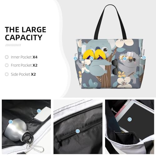 Cute Koala Hanging Beach Bag Branch Flower Pool Bag for Women Waterproof Large Travel Tote with Zipper Organizer for Swimming Vacation Essentials3