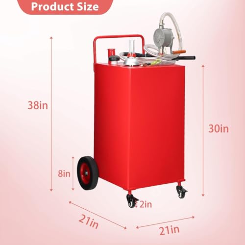 30 Gallon Portable Gas Caddy with Manual Transfer Pump, Mobile Fuel Tank with Four Wheels and Hose for Cars, Boats, Lawn Mowers, and ATVs by PeacefulHues - Image 2