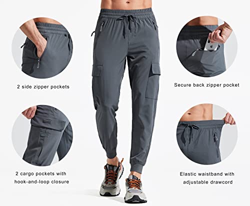 Libin Men's Lightweight Joggers Quick Dry Cargo Hiking Pants Track Running Workout Athletic Travel Golf Casual Outdoor Pants, Grey L #TOP2