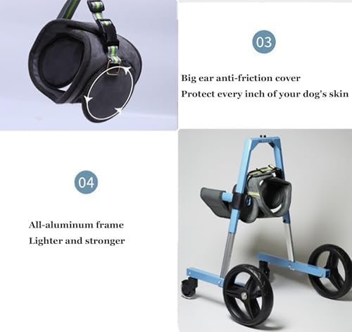 Adjustable Dog Wheelchair with 4 Wheels, Front Leg Mobility Aid for Injured/Paralyzed Pets, Hip Support Dog Cart, Walk Assistant for Dogs with Leg Brace