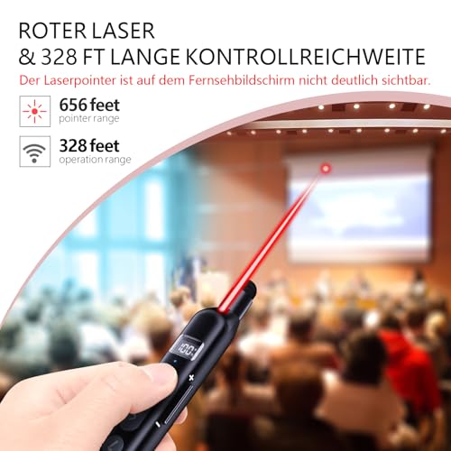 Norwii N21 Bluetooth-Präsentationsklicker mit Teleskopischem Lehrpointer, Präsentationsfernbedienung mit Ausziehbarem Stab für PowerPoint, Kabelloser Präsentator, Folienwechsler - Schwarz