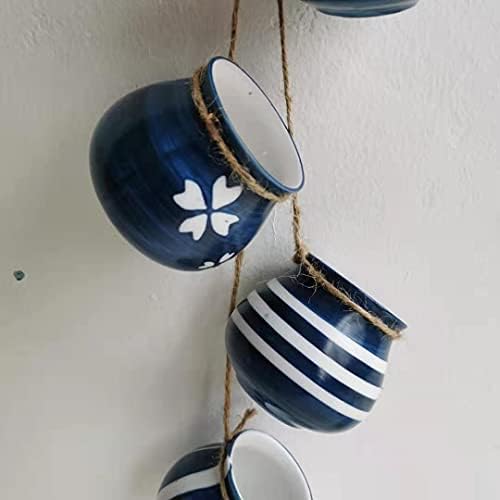 Xihaoer 4-Pot Bright Pastel Ceramic Hanging Flower Planter Set (Blue)