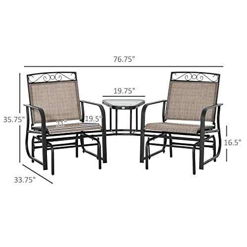 image for Outsunny Outdoor Glider Chairs with Coffee Table, Patio 2-Seat Rocking