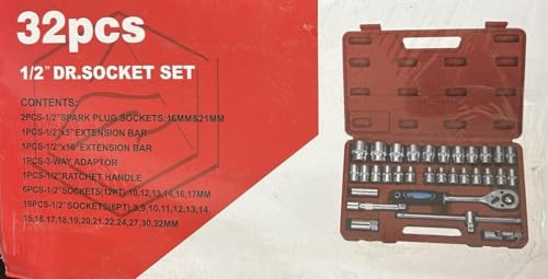 Image of Inditrust Heavy 32Pc 1 /2 Inch Ratchet Socket set Wrench Spanner Tool Set, CR-V Combinational Goti Set with Carry Box for Car, Bike & Automobile Repair Tool Kit