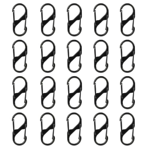 20 PCS S Shape Carabiner Metal Mini S Shape De S 40mm, Mousqueton Porte-Clé, Double Ressort, Mousqueton Noir, Idéal pour Sac à Dos, Voyage, Camping, Randonnée, Clés