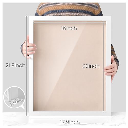 16x20 Shadow Box Picture Frame,Flowers Shadow Box Display Case,Large Picture Frame for Home Decoration,Memory Display Case of Flower, Wedding, Tickets and 3D Item,Push Pins Included in White. - Thumbnail 3