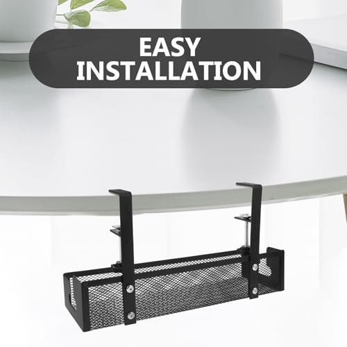 Baluue organizador de cables de escritorio metal bandeja para manejo de cables 40 cm organizador grande para escritorio en negro miniatura 3