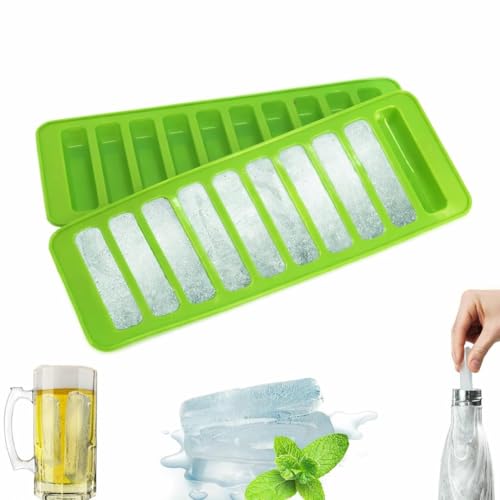 Image of Silicone Ice Cube Tray Mould for Water Small Rectangle Shapes ice-Cube Tray for Water Bottle Freezer Cocktail Whiskey Coffee Fruit Juice for Cocktail & Bourbon - (Green, Standard, Rectangular)