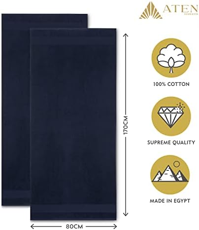ATEN Homeware Supreme Egyptian Pure Cotton Extra Large Bath Towel Set of 2 Bath Sheets, 80 x 170 cm, 700 GSM (Navy)