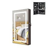 HollyHOME Lockable Jewelry Cabinet Armoire Wall Mount Touch Screen LED Light Mirrored Jewelry...