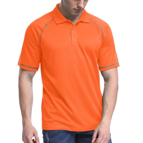 TIHEEN Mens Polo Shirts Short Sleeve,Hi Vis Polo Shirts for Men,Orange,6XL