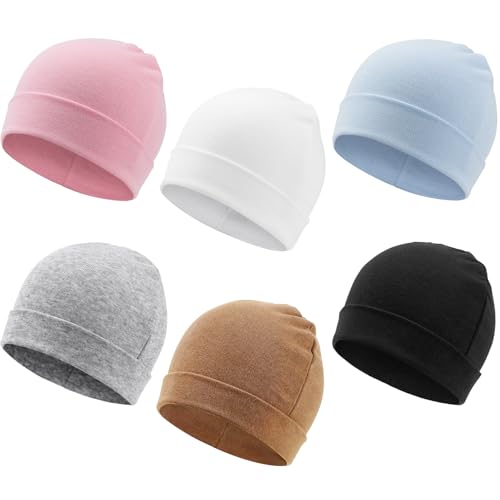 Image of DRESHOW BQUBO 6 Pack Baby Newborn Hats Set for Unisex Infant Newborn Toddler Soft Beanie Hat for Boys Girls 0-24 Months