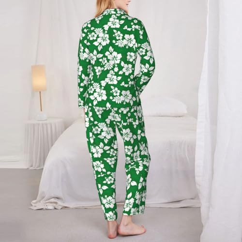 Pyjama floral hawaïen pour femme avec ensemble à manches longues et pantalon à taille élastique
