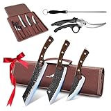 Purple Dragon 6 pcs Chef Knife Set, High Carbon Steel Hand Forged Meat Boning Carving Cleaver Butcher Knife with Accessories for Kitchen, BBQ Camping Knives Set, Christmas Gift for Man