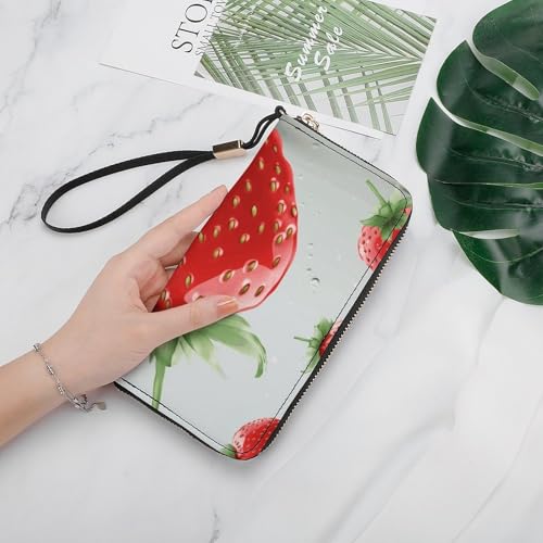 Lovely Strawberry Ladies' Leather Wallet With Hand Strap Slim Vertical Purse Wallets Card Case Long Zip Around Long Wallet Credit Cards Holder Phone Clutch4