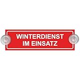 Indigos UG - Schild Winterdienst im Einsatz - 20 x 6 cm - Saugnapfschild - Aluverbund - Innenbefestigung für Ihr Auto - UV-Beständig - Einsatzschild - Hinweisschild - Warnschild