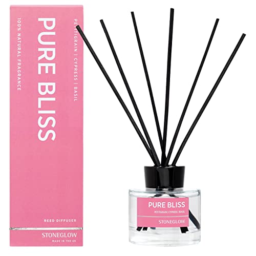 Stoneglow Wellbeing Collection - Pure Bliss 140ml Scented Reed Diffuser - Petitgrain, Cypress, Basil (Pink)