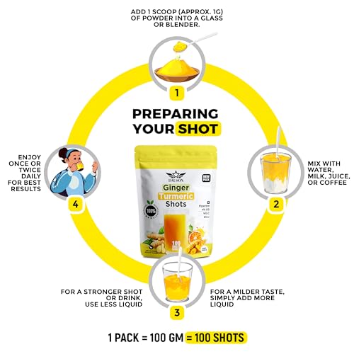 Ginger Turmeric Supplements with Piperine, Vitamin C, Vitamin D3 & Zinc | 100 Servings of Turmeric Ginger Shots for Joint, Heart, Brain, Gut & Skin Health | Ayurved | Powder - Image 5