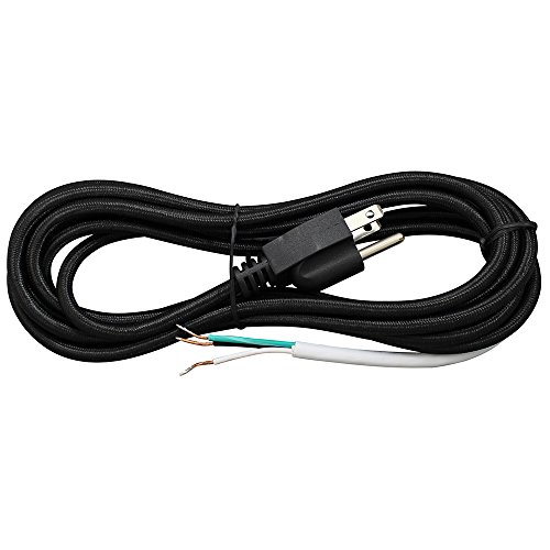 iLightingSupply 56-1815-50 3-Wire Cordset SVT/3 Black Rayon Covered Round 10FT Cord Set Plug