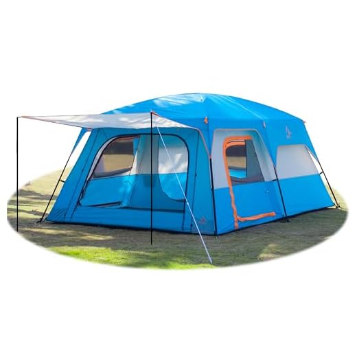 KTT Extra Large Tent 12 Person(Style-B),Family Cabin Tents,2 Rooms,Straight Wall,3 Doors and 3 Windows with Mesh,Waterproof,Double Layer,Big Tent for Outdoor,Picnic,Camping,Family Gathering(Blue)