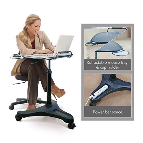 Eho Mobile Laptop Standing Desk Carts On Wheels, Pneumatic, Height Adjustable Rolling Stand, Sit To Stand Computer Cart, Classics Xl Workstation For Home, Office, Medical And School Classroom #TOP2