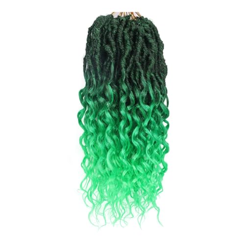 Faux Locs Crochet Hair 14 Inch 8 Packs Goddess Locs Crochet Hair with Curly Ends Soft Locs Crochet Braids Pre Looped Deep Wave Crochet Braids for Black Women(Black mixed Green)