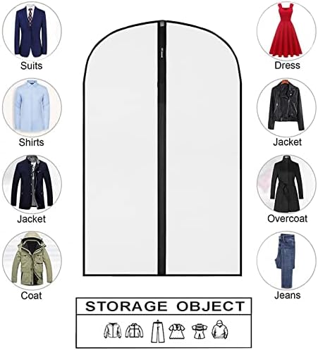 6Pack Breathable Clothes Covers with Zip, 60 x 100 Hanging Garment Covers Bags, Moth-Proof Storage Bag for Men Suit, Dress Bag Covers, Dust Cover for Wardrobe Storage and Travel, Clear