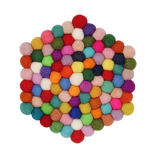 Grült Home Trivet - Felt Trivet for Cups Pots, Pans and Cups, Hand-Felted in Nepal (Multicoloured, Hexagonal 10 cm)