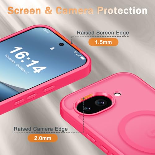 Image of for Google Pixel 10a Case, Matte Magnetic Phone Cover [with 1 Screen Protector] [Support for MagSafe] [Shockproof Military Grade Protection] Translucent Frosted Back, Hot Pink