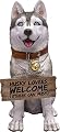 DWK Front Porch Dog Outdoor Welcome Sign Decorative Statue | Cute Dog Welcome Sign for Front Porch Standing | Decorative Garden Statues - Husky