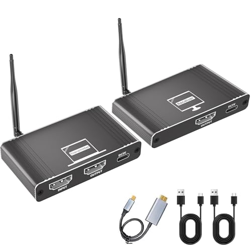 AMANKA Wireless HDMI Transmitter and Receiver, 656FT Wireless HDMI Extender Kit with HDMI Loop Out, 1080P Output for Video and Audio Streaming from Laptop, PC, TV Box to Monitor, Projector, HDTV