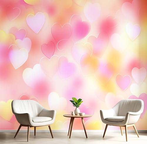 NAWVNMI Papel Pintado Pared Panorámico Efecto Bokeh En Forma De Corazón de Seda, 150 x 105cm, Fondo Degradado, Seda de Papel Pintado Póster de Pared 3D Para Salón o Dormitorio