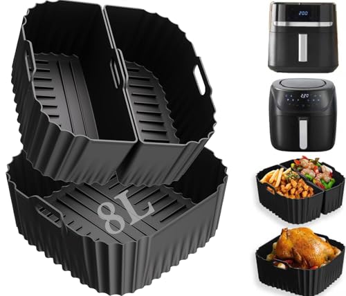 Forro de silicona para freidora de aire Russell Hobbs XXL 8L 27170-56, 3 forros de silicona para Russell Hobbs XXL 8.3 L 27632-56 reutilizables 2 en 1 accesorios de silicona para bandejas de cesta de