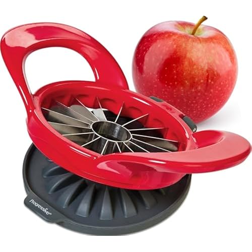 PrepWorks Apple Slicer and Corer, Attached Safety Cover, Cuts 16 Thin Apple Slices, Red