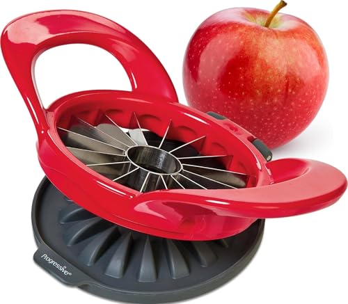 PrepWorks Apple Slicer and Corer, Attached Safety Cover, Cuts 16 Thin Apple Slices, Red