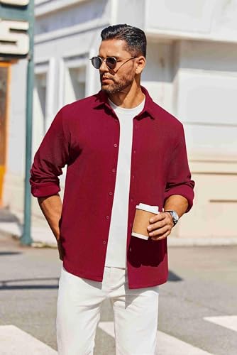 Image of COOFANDY Men's Overshirt Shacket Jacket Mens Textured Button Down Long Sleeve Shirts Fashion Jacket