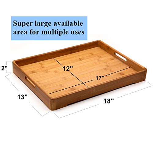 Bamber Large Bamboo Serving Tray Decorative Coffee Tea Platter 18 X 13 X 1.2 Inches #TOP1