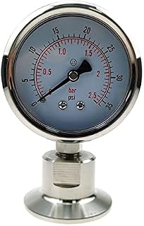 Manometer Bar/psi 1.5 Inch (50.5mm) SS304 Stainless Steel Body SS316 Diaphragm Tri Clamp Diaphragm Pressure Gauge - (Size: 0-1.6bar)