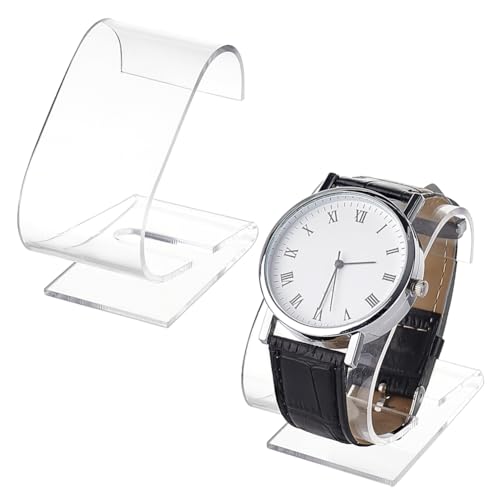 PH PandaHall 2pcs Watch Stand, Watch Holder Transparent Bracelet Holder Acrylic Watch Display Rack Clear Watch Organizer Watch Holder for Woman Home Store Watch Display Father's Day, 2.4x2.4x1.3 inch