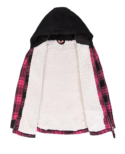 ZENTHACE Kids Toddler Boys Girls Warm Sherpa Lined Plaid Flannel Shirt Jacket,Full-Zip Hooded Sweatshirt3