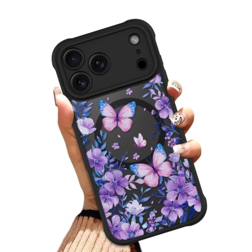 OOK Purple Butterflies Floral Phone Case Made for iPhone 18 Pro 6.3 Inch