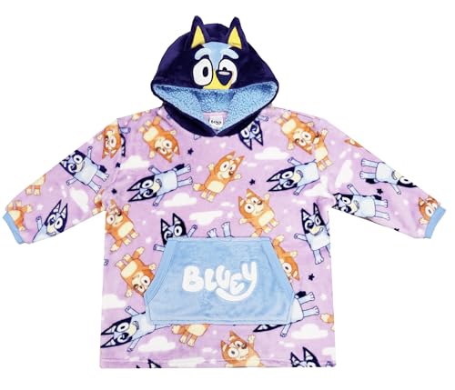 Bluey Girls Hoodie Oversized Fleece Hoody (Bluey - Lilac, 2-4 Years)