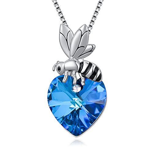YOSOPRETTY Bee Necklace 925 Sterling Silver Bumblebee Crystal Pendant Jewelry Gifts for Women Girls