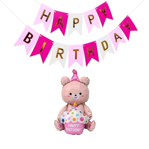 CHROMACRAFT 1 Pieza De Globo De Pastel De Oso, 1 Pieza De Bandera con Letras Parpadeantes, Globo De Cumpleaños De Bebé, Globo Lindo De Dibujos Animados, Banner De Decoración De Fiesta.